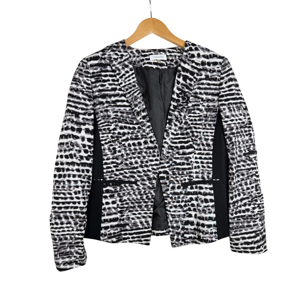 Calvin Klein Leopard Animal‎ Print Blazer Work Jacket Size 10 Black Gray